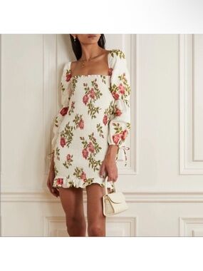 Reformation Hilary Floral Smocked Mini Dress